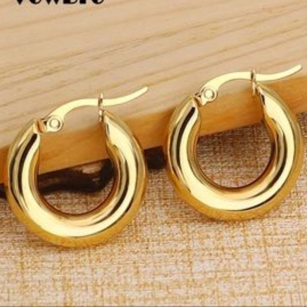 25MM Round Gold Tone Stainless Steel Hoop Earrings